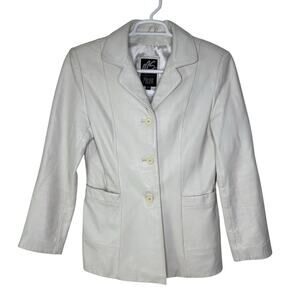 Vintage Maxima Women's Large Blazer Jacket Leather White 3 Button Minimalist 90s